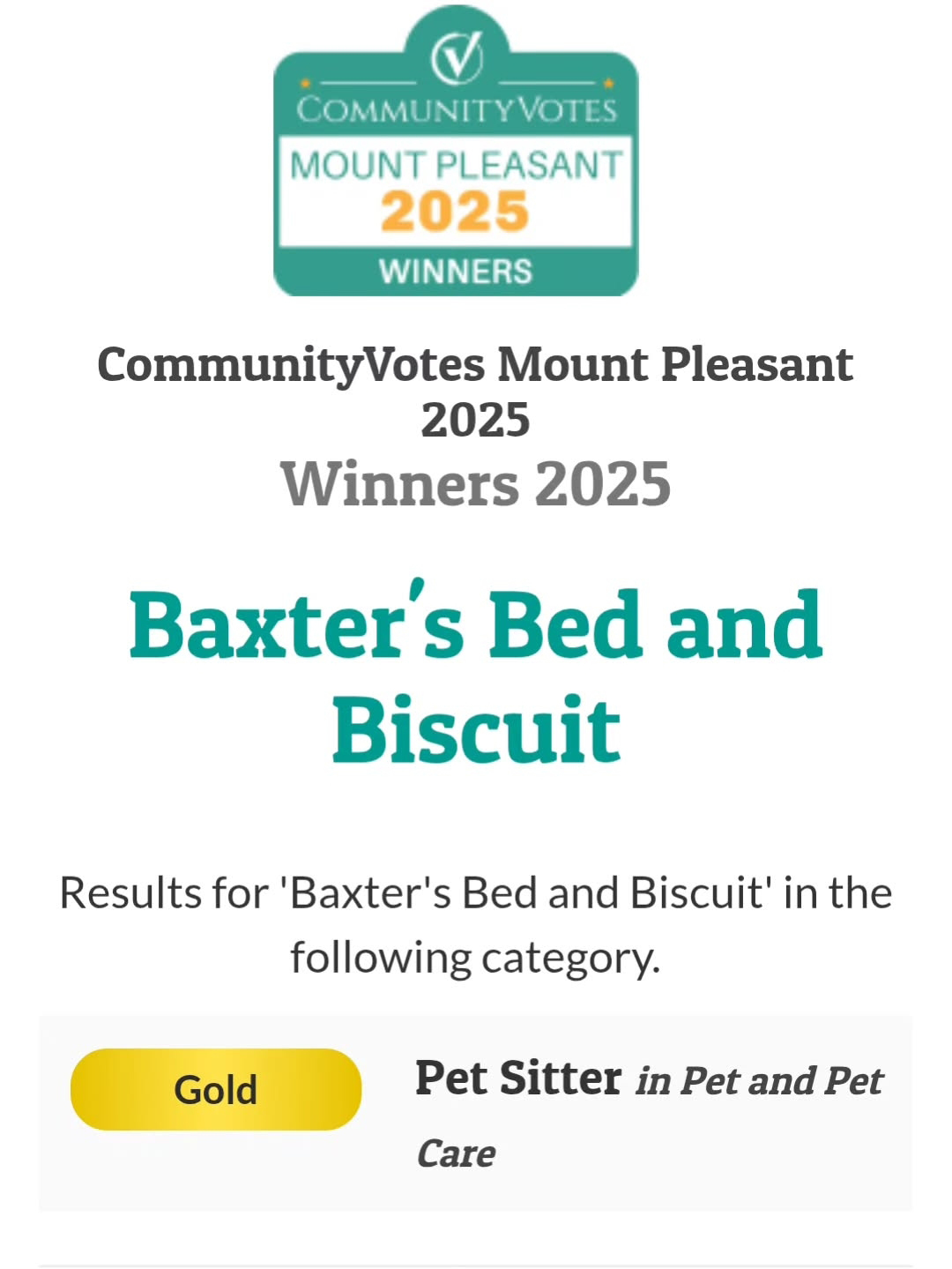 Pet Sitter and Pet Care Award